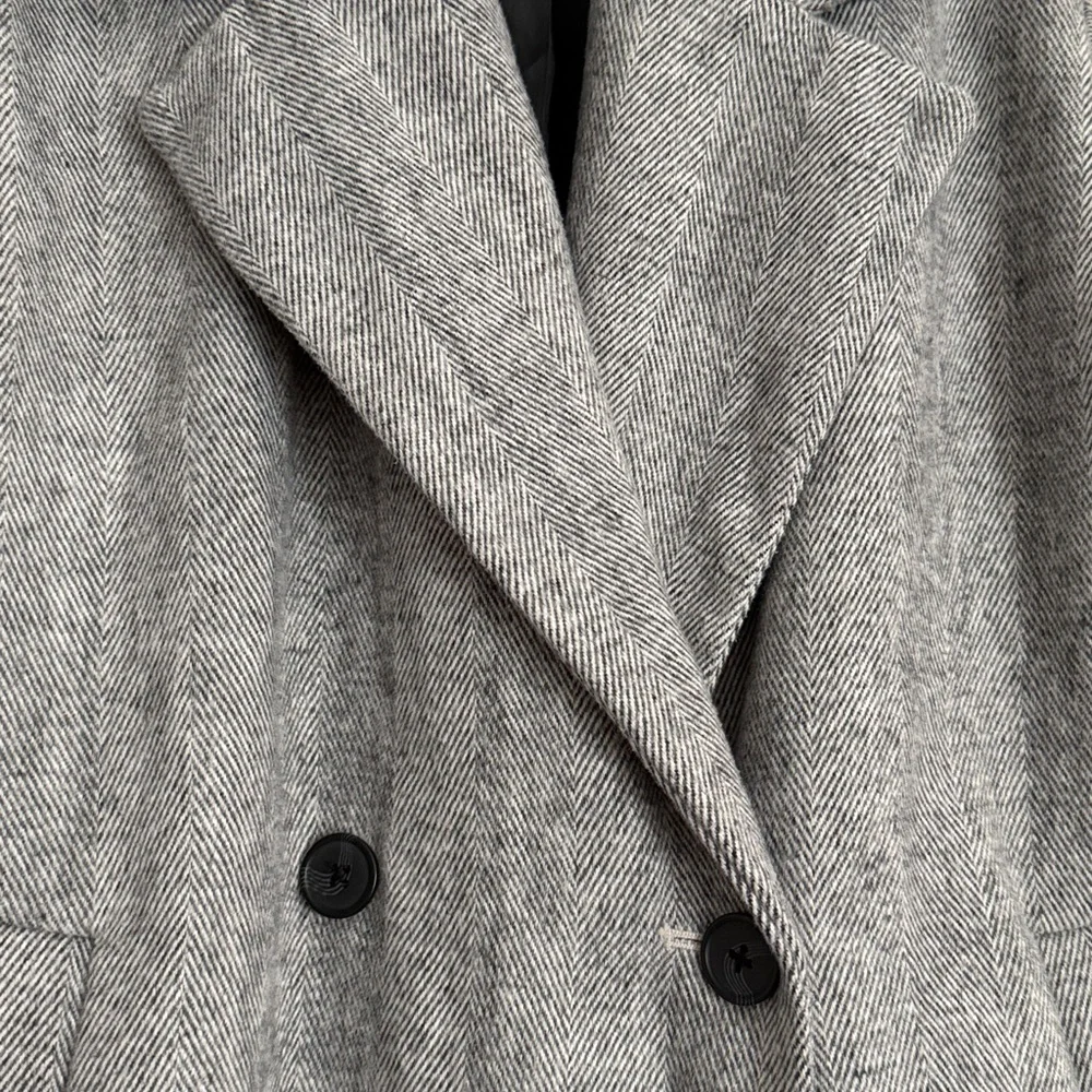 Old Navy long slouchy double-breasted coat Jacket small tall grey Houndstooth - Picture 12 of 14